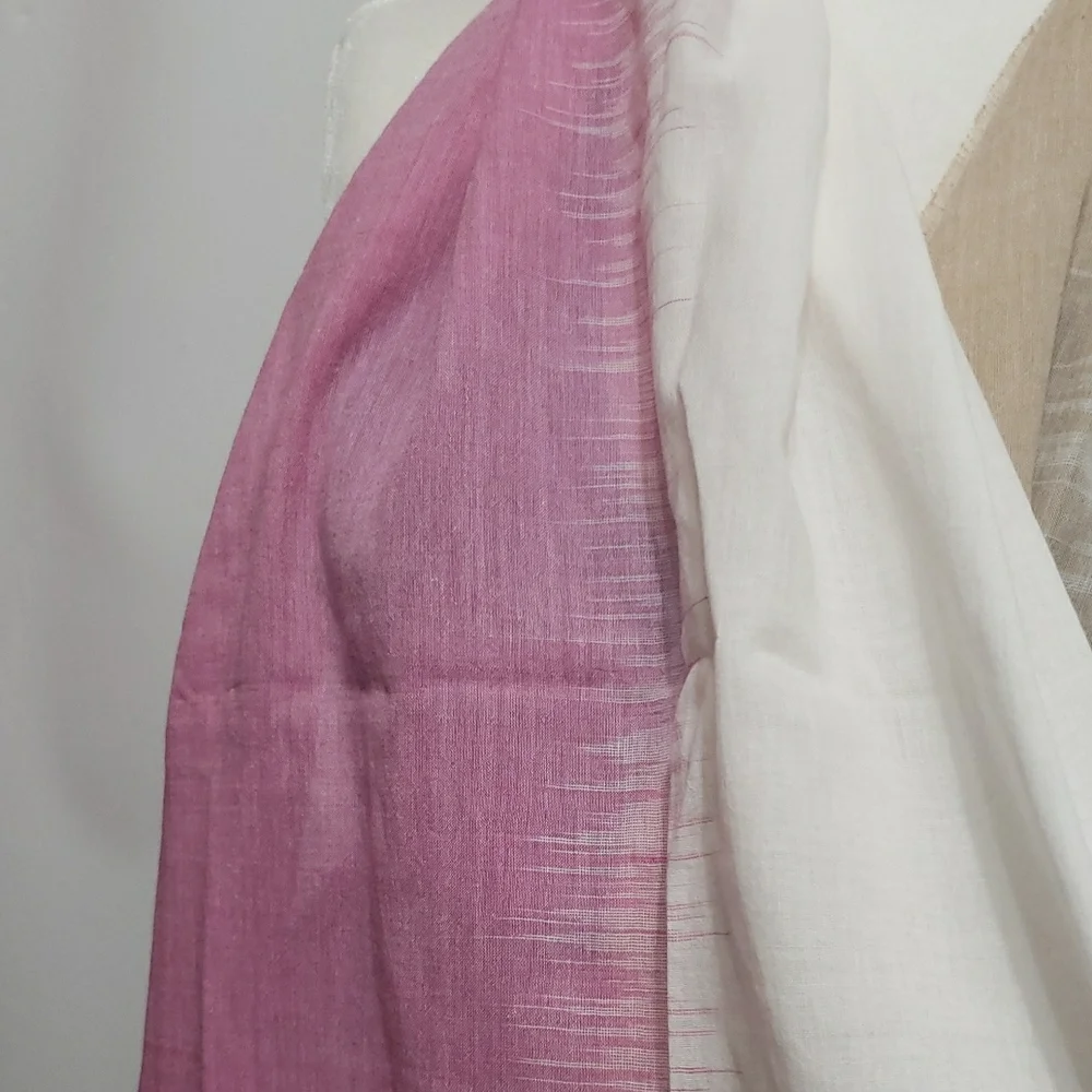 Eileen Fisher Pink and Beige Scarf with Pom‎ Pom Trim
